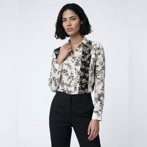 Equipment Black and White Floral  Silk Button Down Shirt
